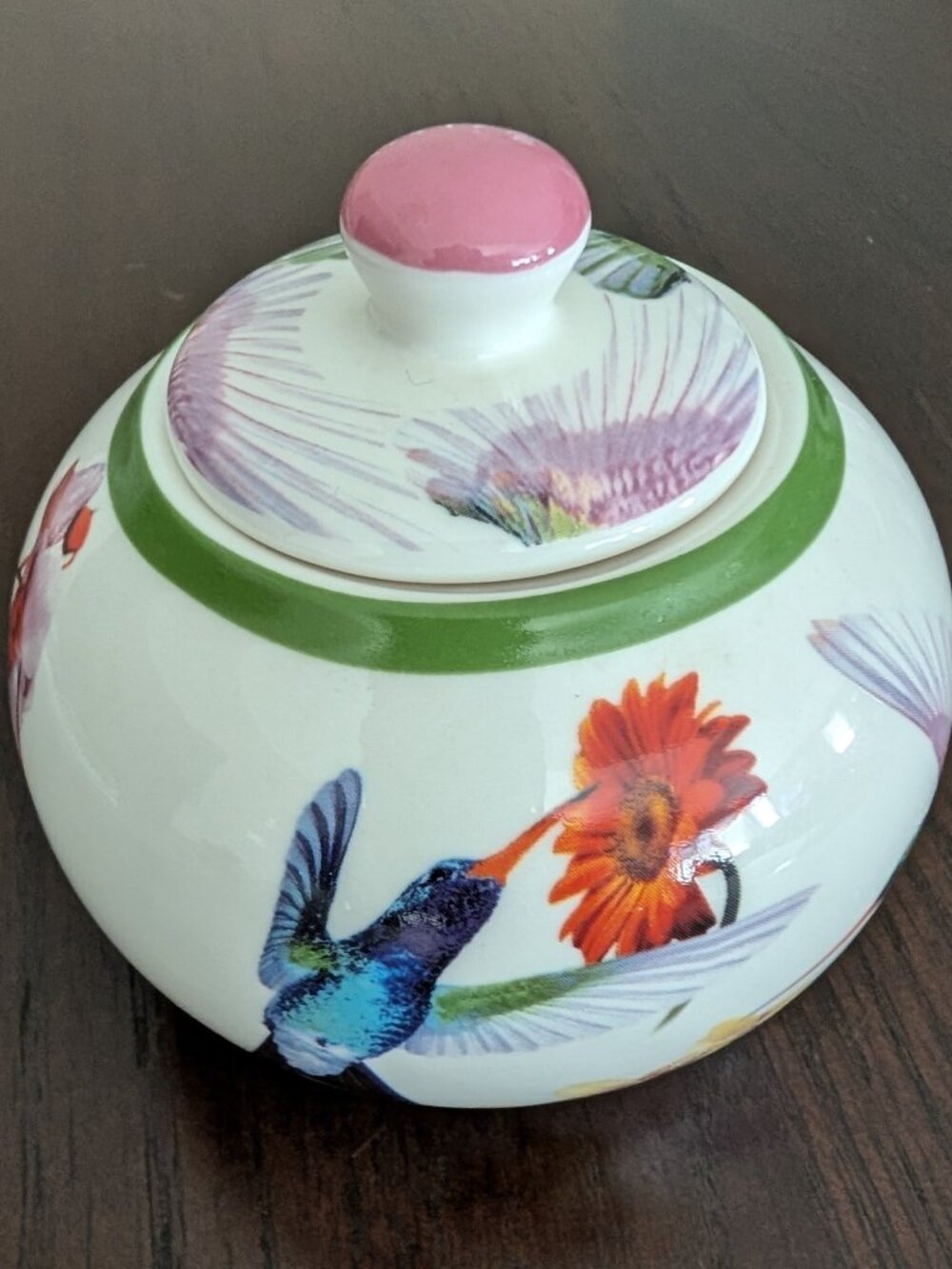 PAUL CARDEW Hummingbirds Flowers Sugar Trinket Bowel Dated 2007 Art Decor - Picture 3 of 10